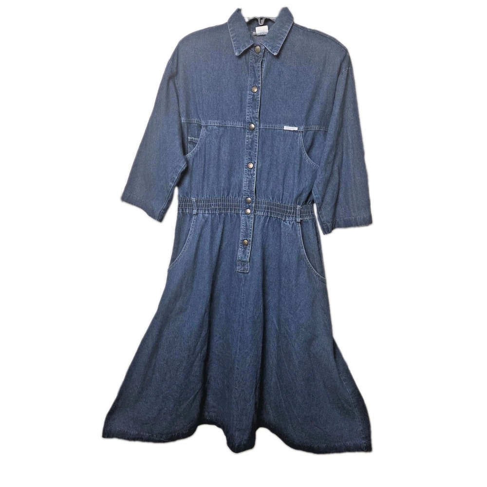 Vintage denim 80's western rodeo cowgirl snap indigo Teacher dress Dreams size M